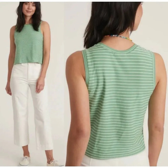 Marine Layer Tops - NWT Marine Layer Lydia Textured Stripe Tank Jade Sheen Size Extra Large Bohemian